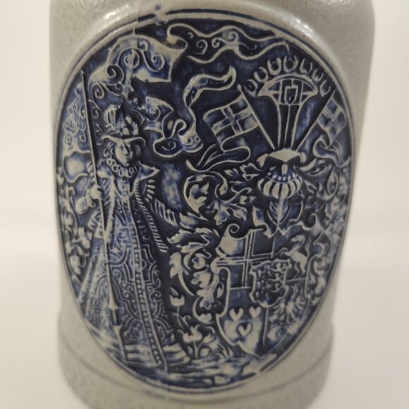 Gerz Salt Glaze Stein Relief Embossed Pottery with Pewter Lid Vtg W.Germany 6.5" - Picture 13 of 13